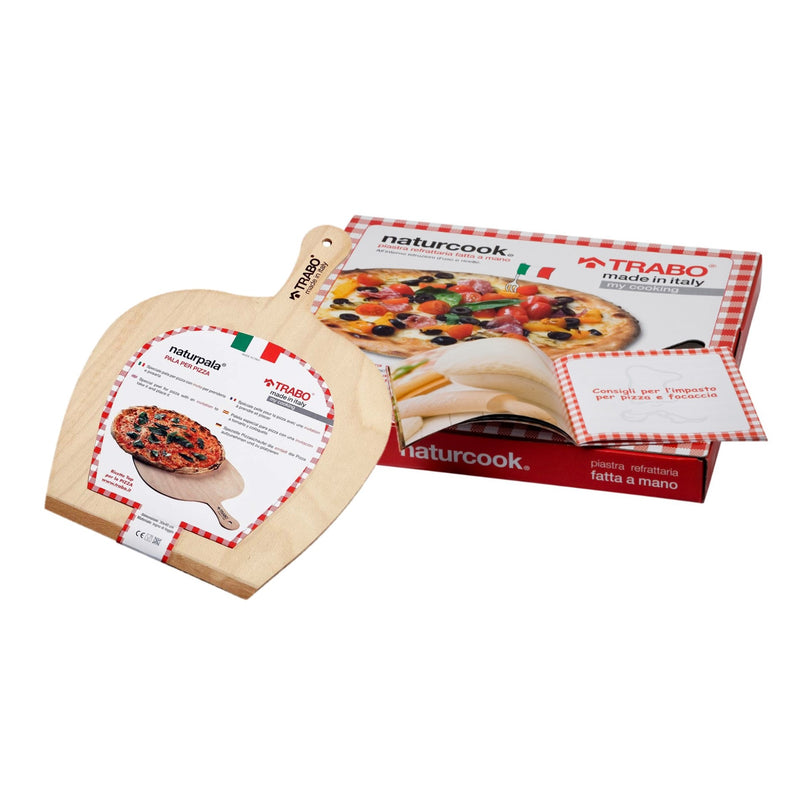TRABO Pizzaschaufel und Backplatte Set, Naturpala Naturcook