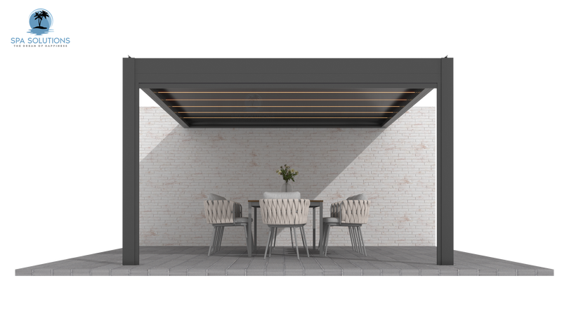 Spa Solutions Sky Pergola SkyMax Ultra Aluminium Pergola LED 4m x 7m motorisiert Wandmontage 7m