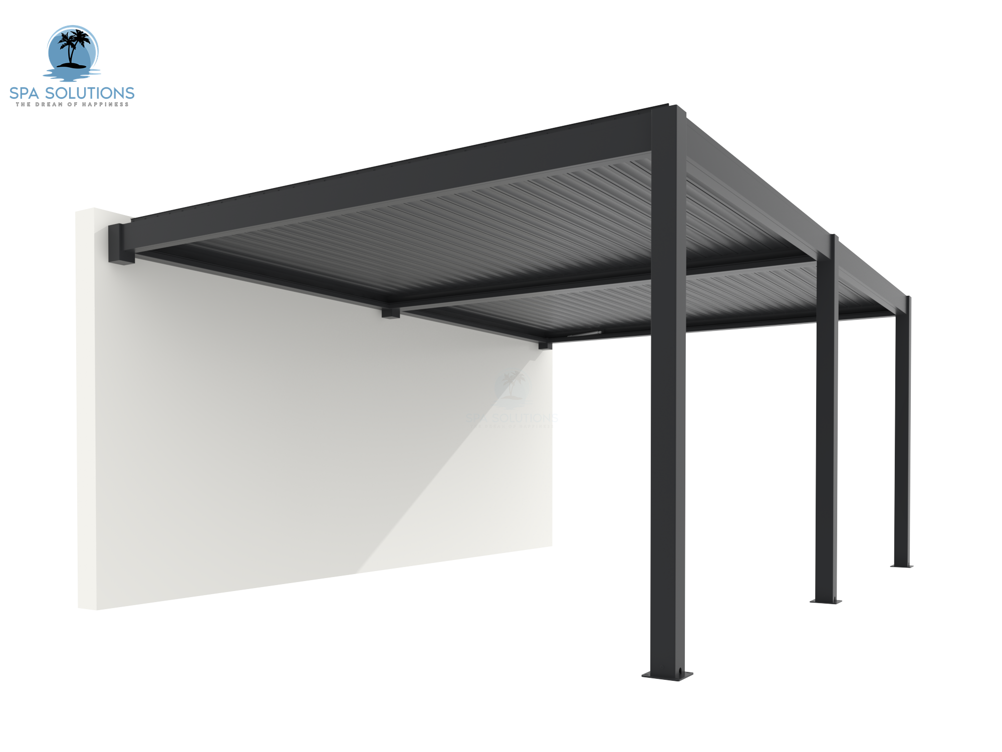 Spa Solutions Sky Pergola SkyMax Ultra Aluminium Pergola LED 4m x 7m motorisiert Wandmontage 4m