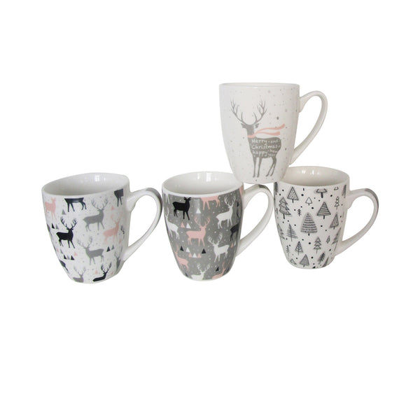 Dameco Christmas Xmas Ceramic Cups 4 Set with 4 designs H 11cm