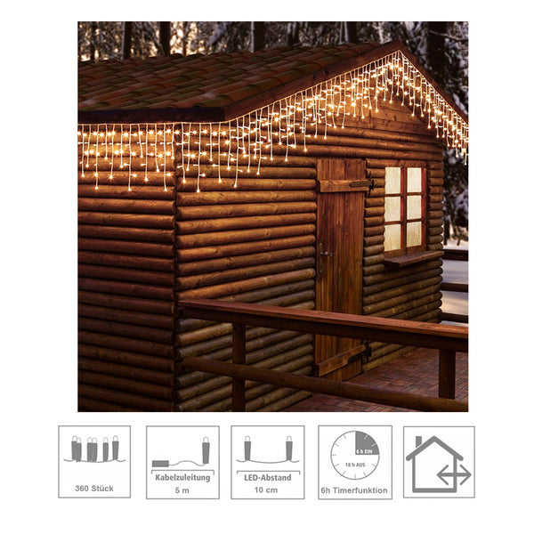 Ekström Christmas LED Light curtain Outdoor "ICICLE" 360 LED with 72 strands 1000x52cm, warm white