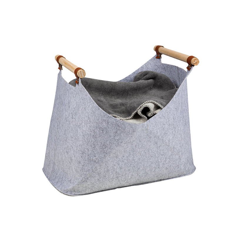 FS star accessories household felt basket with 2 wooden handles gray