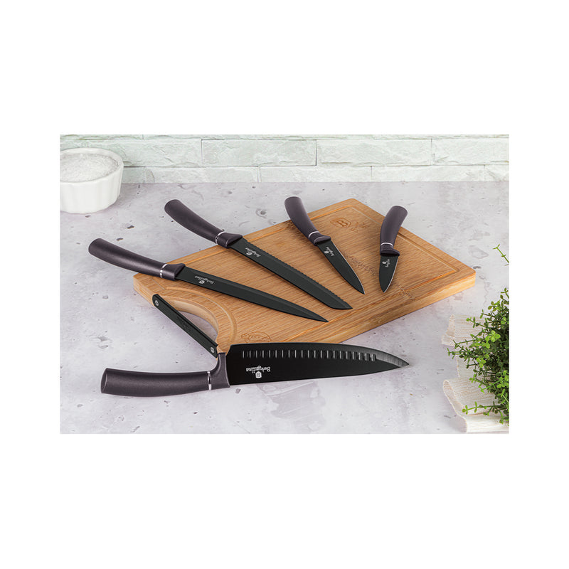 Berlinger Haus Küchenbedarf Haus 6-teiliges Messerset mit Bambus Schneidebrett Metallic Line Carbon Pro Edition