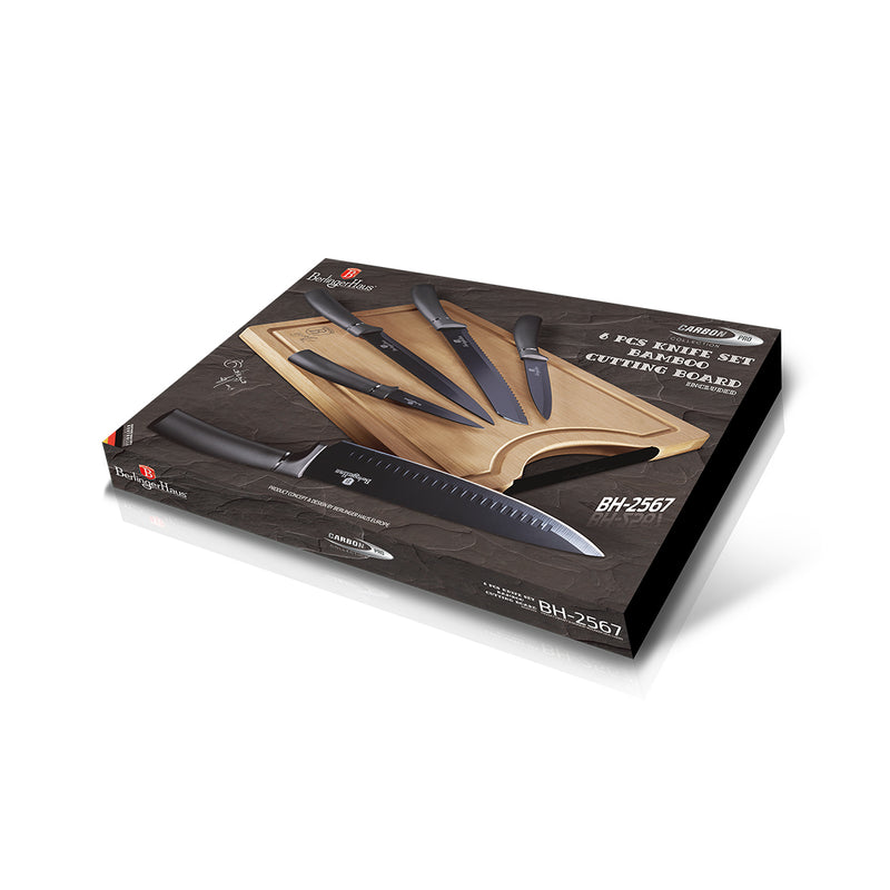 Berlinger Haus Küchenbedarf Haus 6-teiliges Messerset mit Bambus Schneidebrett Metallic Line Carbon Pro Edition