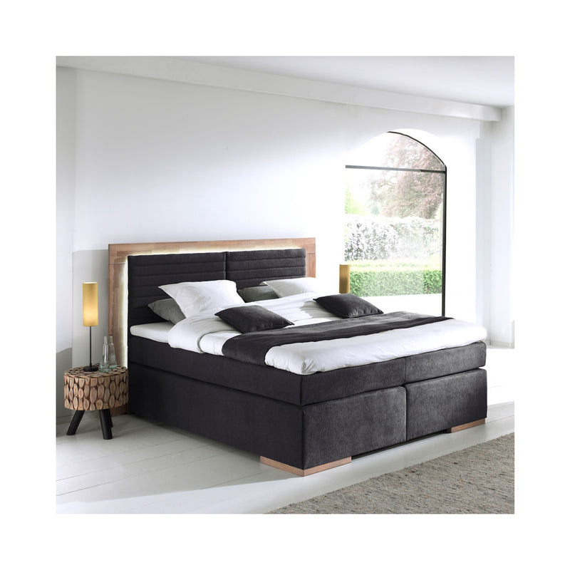 naturoo Wohnmöbel Boxspringbett Marcel 160x200cm schwarz inkl. Premium Topper & LED Beleuchtung