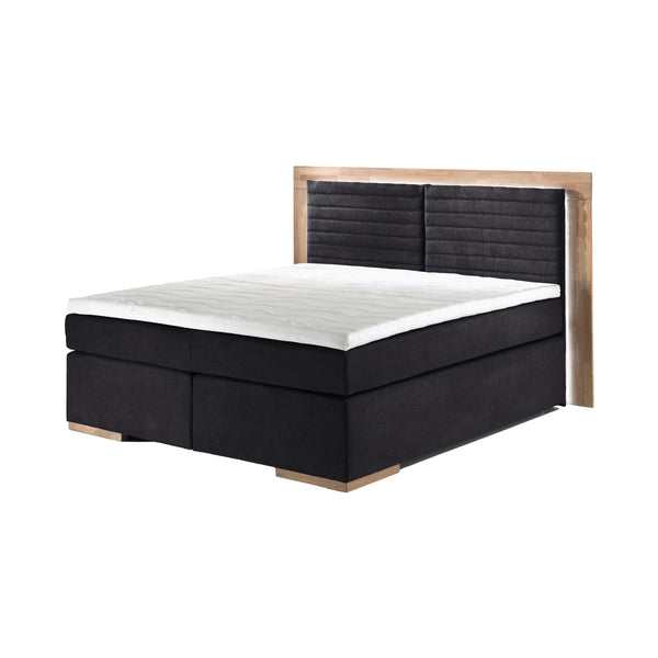 Naturoo living furniture box spring bed Marcel 160x200cm black incl. Premium topper & LED lighting
