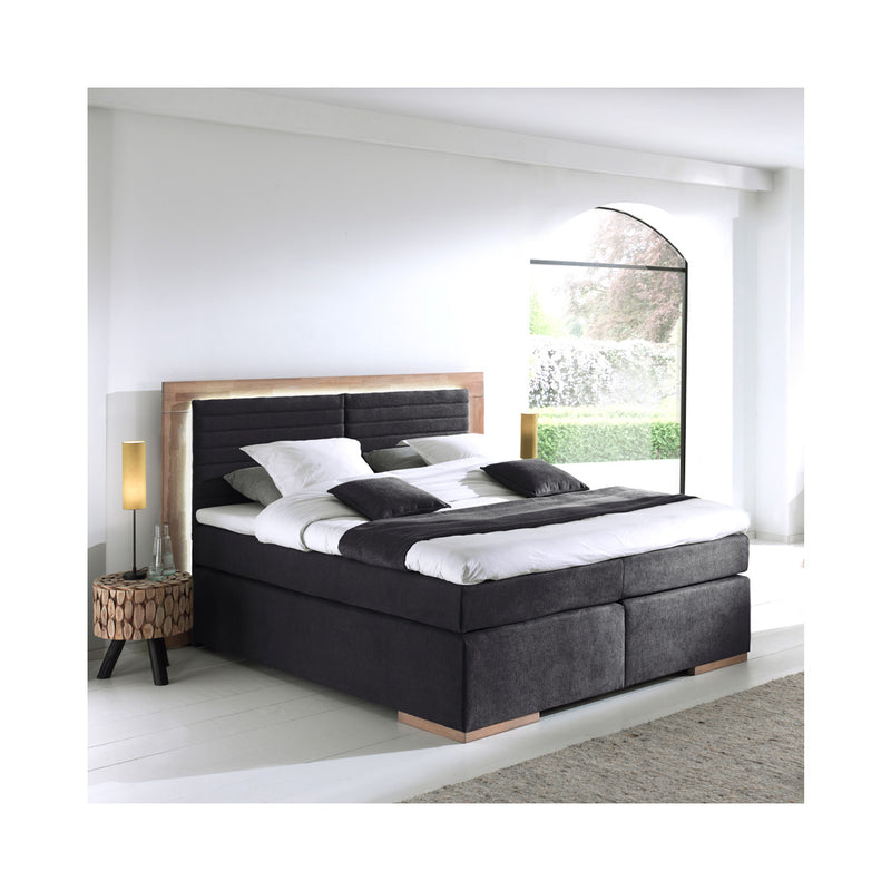 Naturoo living furniture box spring bed Marcel 180x200cm black incl. Premium topper & LED lighting