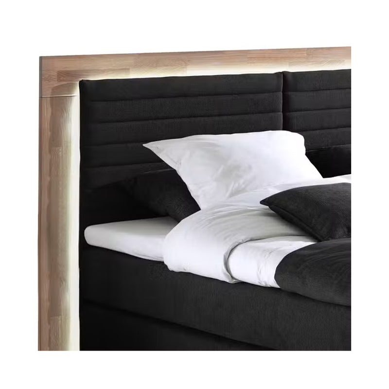 Naturoo living furniture box spring bed Marcel 180x200cm black incl. Premium topper & LED lighting