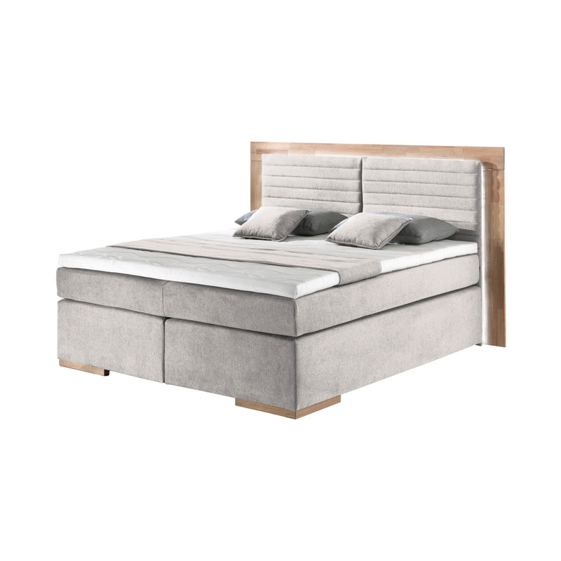 Naturoo living furniture box spring bed Marcel 180x200cm beige incl. Premium topper & LED lighting