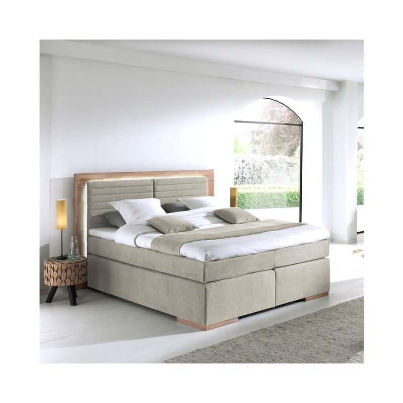 Naturoo living furniture box spring bed Marcel 180x200cm beige incl. Premium topper & LED lighting