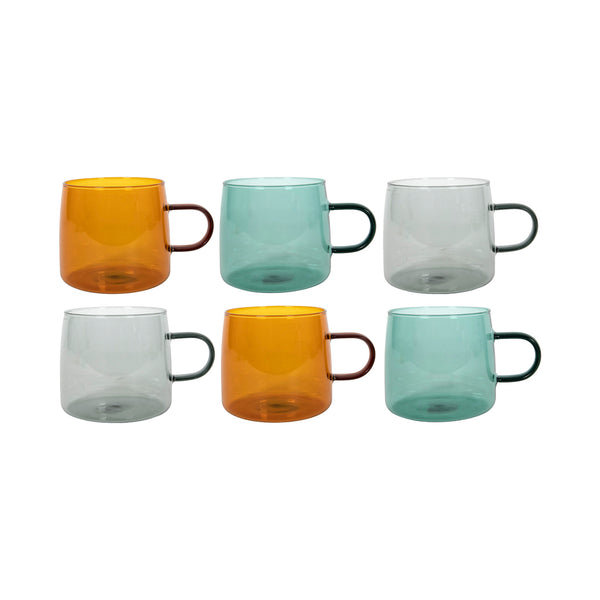 Tavola kitchen requirement mug made of colored boros glass with handle 500ml 6 pieces.