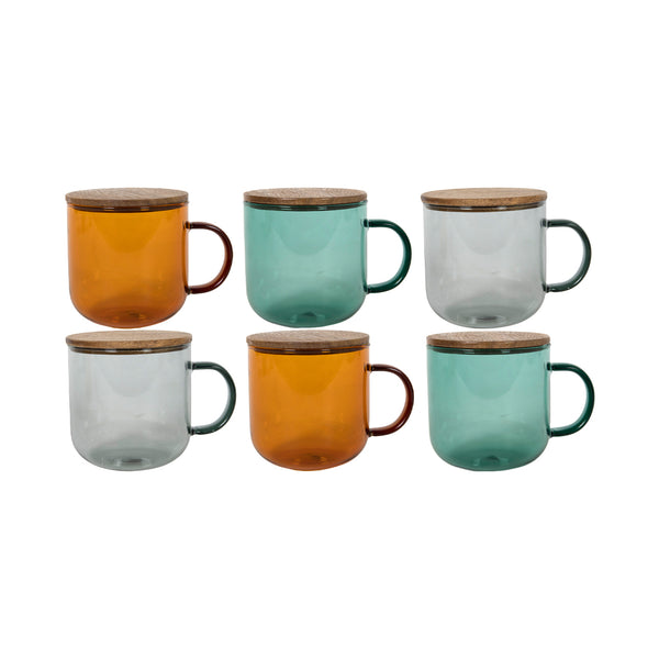 Tavola kitchen requirement mug made of colored boros glass with handle 350ml 6 pieces.