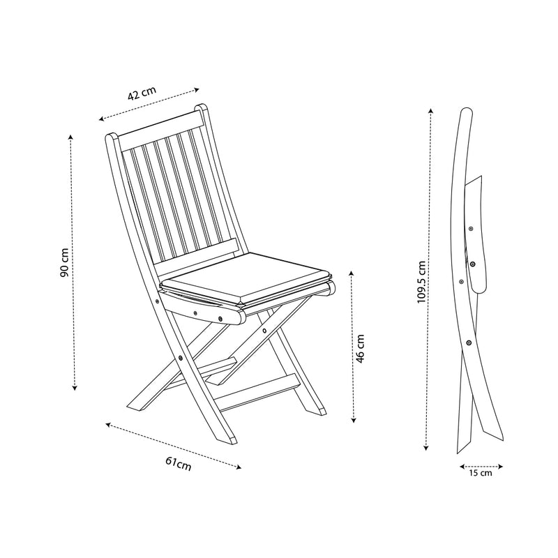 Chaise de pliage de meubles de jardin contini 2 ensemble eucalyptus