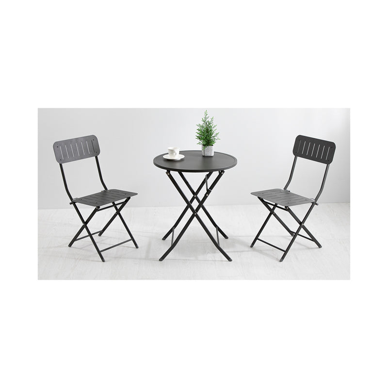 CONTINI Gartenmöbel Gartentisch Rund mit 2 Stühlen Metall anthrazit
