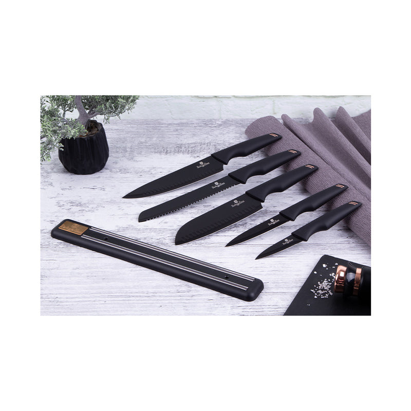 Berlinger Haus Küchenbarf Haus 6-part knife set with magnetic clipper Black Rose Collection/Monaco Collection