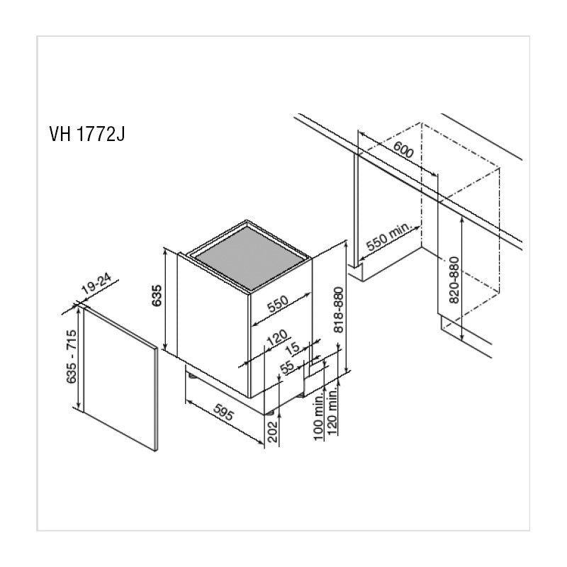 Brandt dishwasher installation VH1772J 60 ​​cm