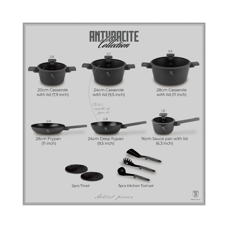 Berlinger Haus Küchenbedarf Haus 15-teiliges Kochgeschirr-Set matt Anthracite Collection