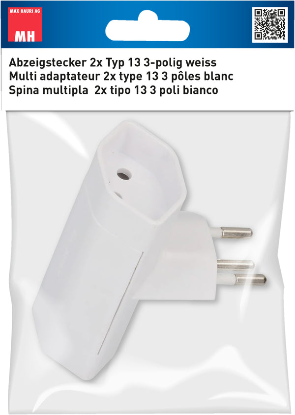 Max Hauri Abzweigstecker 2x Typ13 3-polig weiss T-Form