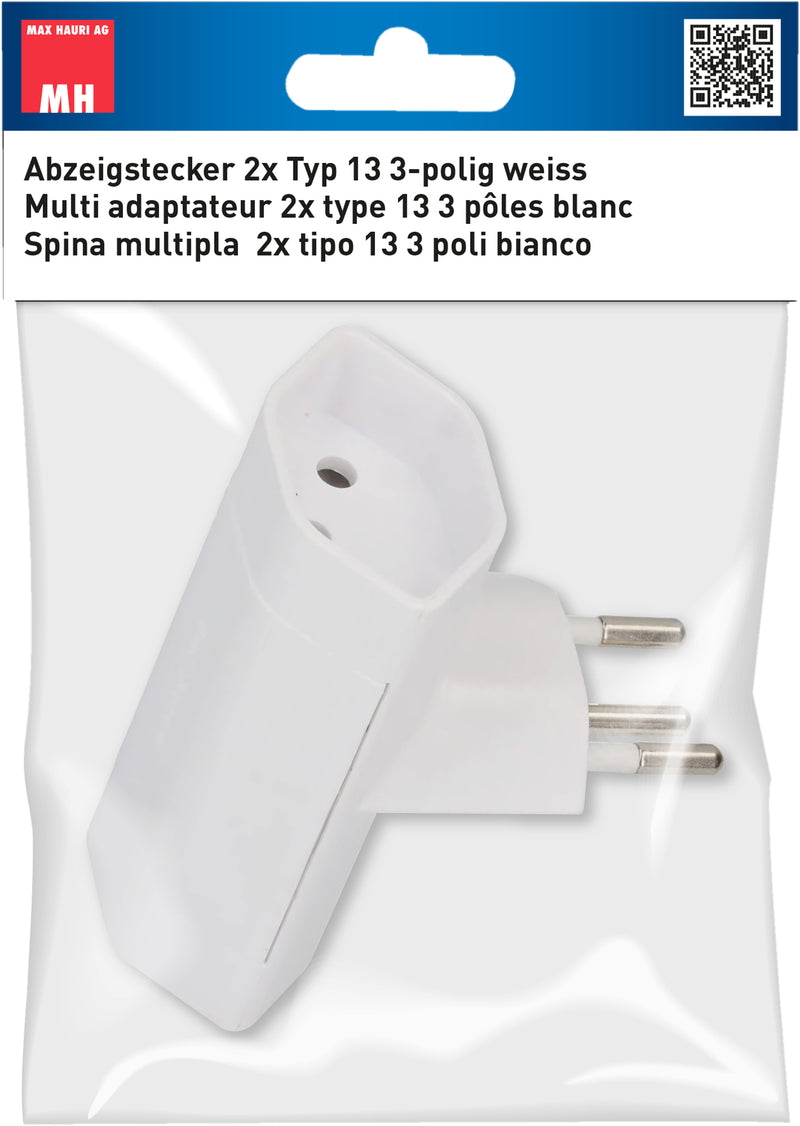 Max Hauri Abzweigstecker 2x Typ13 3-polig weiss T-Form
