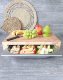 Continenta Schneidebrett Stirnholz mit Edelstahl Schublade, 48x32.5x6 cm 4027