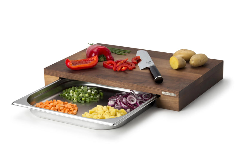 Continenta cutting board walnut with stainless steel drawer, 48x32.5x6 4211