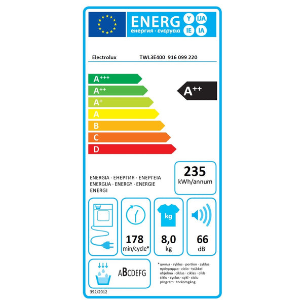 Electrolux tumble dryer 8kg, TWL3E400