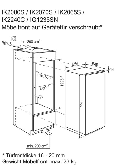 Réfrigérateur d'installation Electrolux avec congélateur IK2070SL