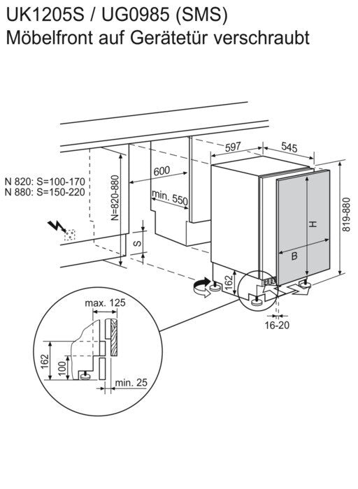 Frigorifero per installazione elettrolux con compartimento del congelatore UK1205SL