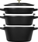 Staub Cocotte 4tlg. 24 cm, rund, Schwarz, stackable S40508-386-0