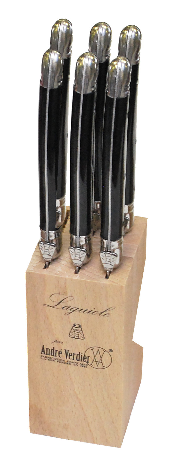 Laguiole Messerblock mit 6 schwarzen Messern