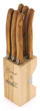 Laguiole knife block olive wood knife block with 6 debutant Country steakmessers
