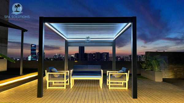 SPA Solutions Sky Pergola Skymotion Led Aluminum Pergola 3m x 6m motorized wall mounting 6m