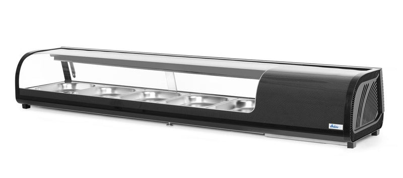HENDI Sushi-Vitrine Arktic Fassungsvermögen: 5x GN 1/2 40 mm, Schwarz, 1800x420x265mm