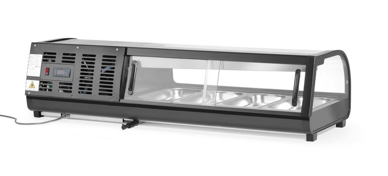 HENDI Sushi-Vitrine Arktic Fassungsvermögen: 5x GN 1/2 40 mm, Schwarz, 1800x420x265mm