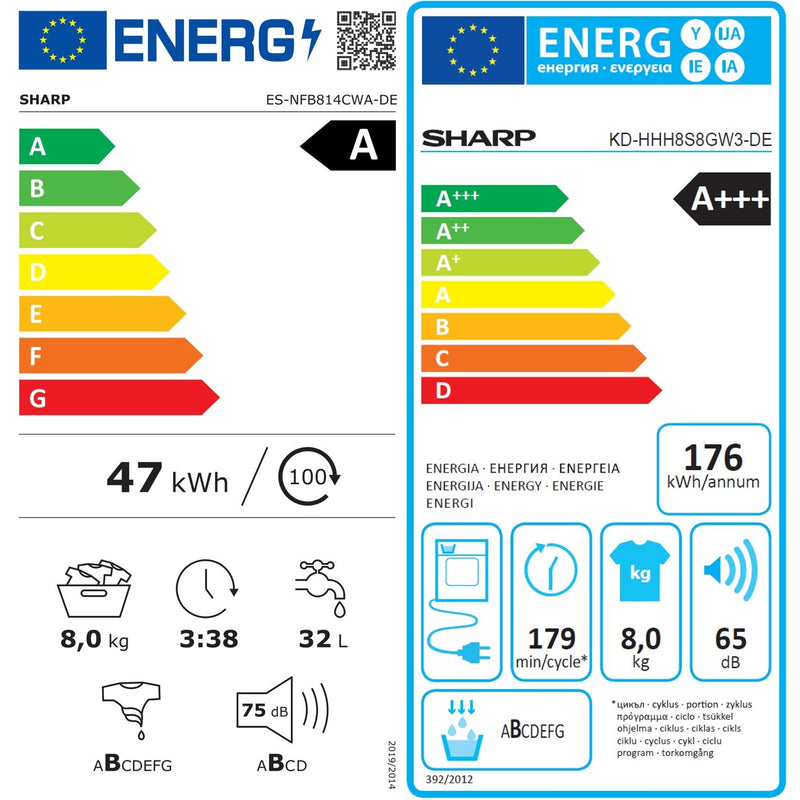 Sharp Waschturm Set 8kg, AA3, A/A+++