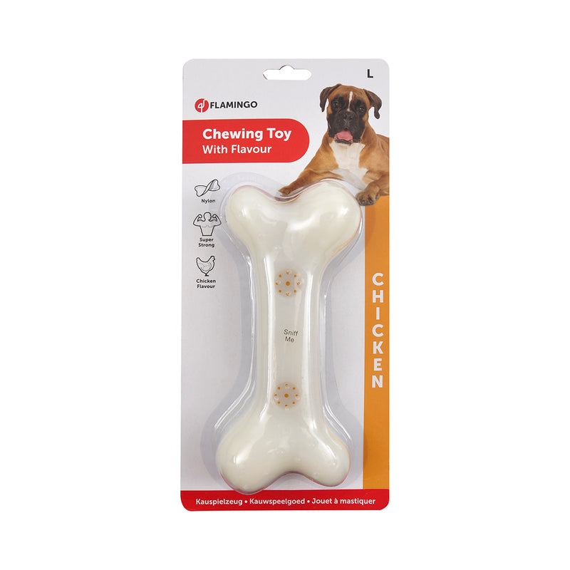 Flamingo Hund Spielzeug Nylonknochen mit Hühnergeschmack L