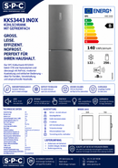SPC Kühl- / Gefrierkombination KKS3443 INOX, 378 L, B-Klasse, NoFrost