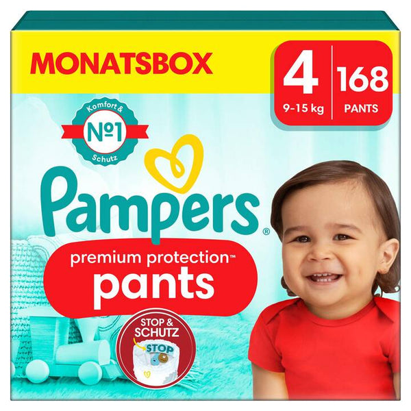 Pampers Windeln Premium Protection Pants Gr.4 Maxi 9-15kg Monatsbox 168 Stück