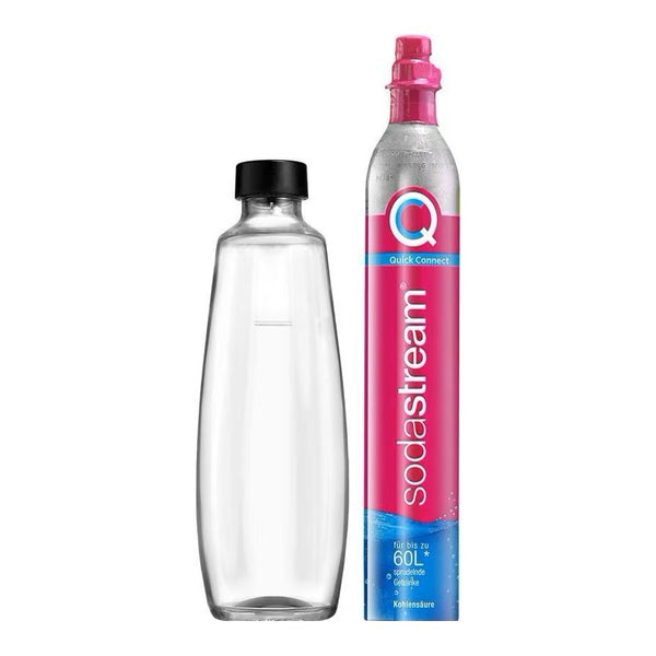 Cilindro di gorgogliatore d'acqua sodastream e bottiglia di vetro 1 litro