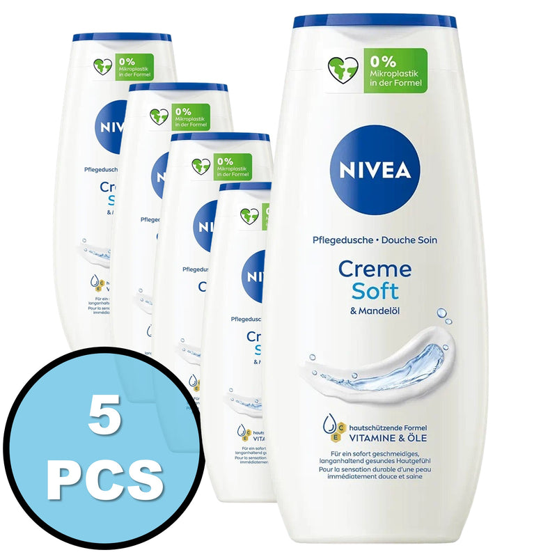 Nivea Duschmittel 5er Set Pflegedusche 3 in 1 Creme Soft Mandelöl 250ml