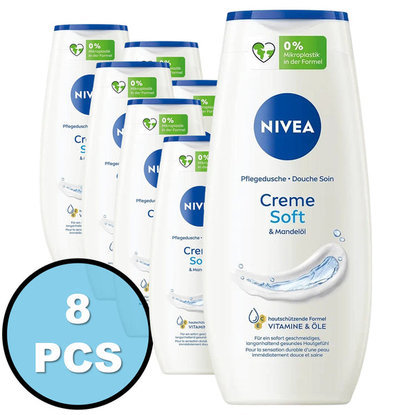 Nivea Duschmittel 8er Set Pflegedusche 3 in 1 Creme Soft Mandelöl 250ml