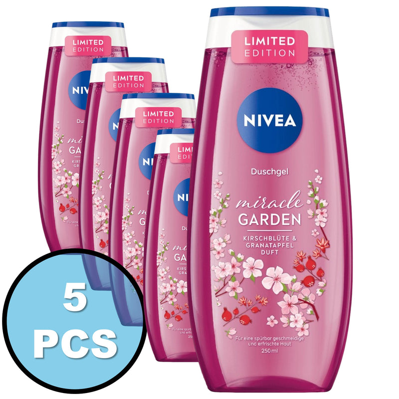 Nivea Duschmittel 5er Set Duschgel miracle Garden Kirschblüte Granatapfel 250ml