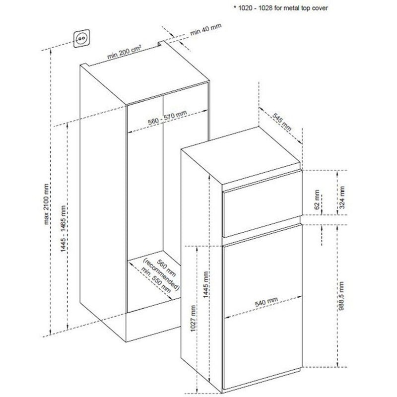 Sharp Réfrigérateur d'installation SJ-TE210T0XD / CH Standard, 145-niche, porte du festival