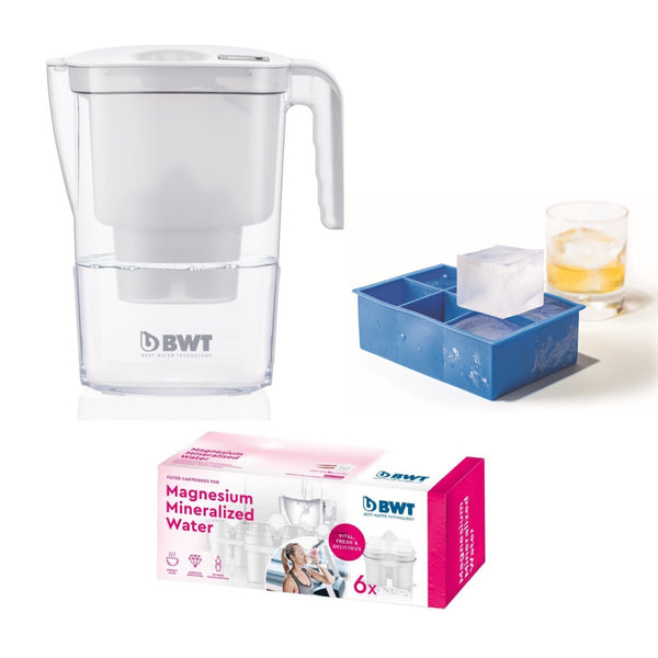 BWT Tischwasserfilter Set - Vida White Krug, 12 Magnesium Kartuschen, Eiswürfelform