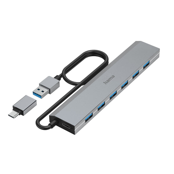 Hama USB-Hub 7 Ports, USB 3.2 Gen1, 5 Gbit/s, inkl. USB-C-Adapter und Netzteil