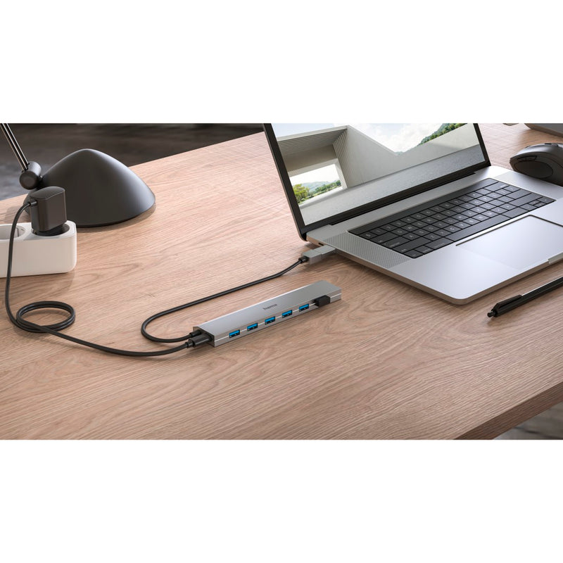 Hama USB-Hub 7 Ports, USB 3.2 Gen1, 5 Gbit/s, inkl. USB-C-Adapter und Netzteil