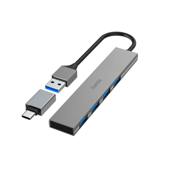 HAMA USB Hub 4 Porte, USB 3.2 Gen1, 5 Gbit/S, Ultra Slim, Incl