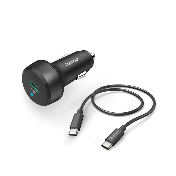 Hama Schnellladegerät Auto mit Ladekabel USB-C, PD, 25 W, 1 m, Schwarz