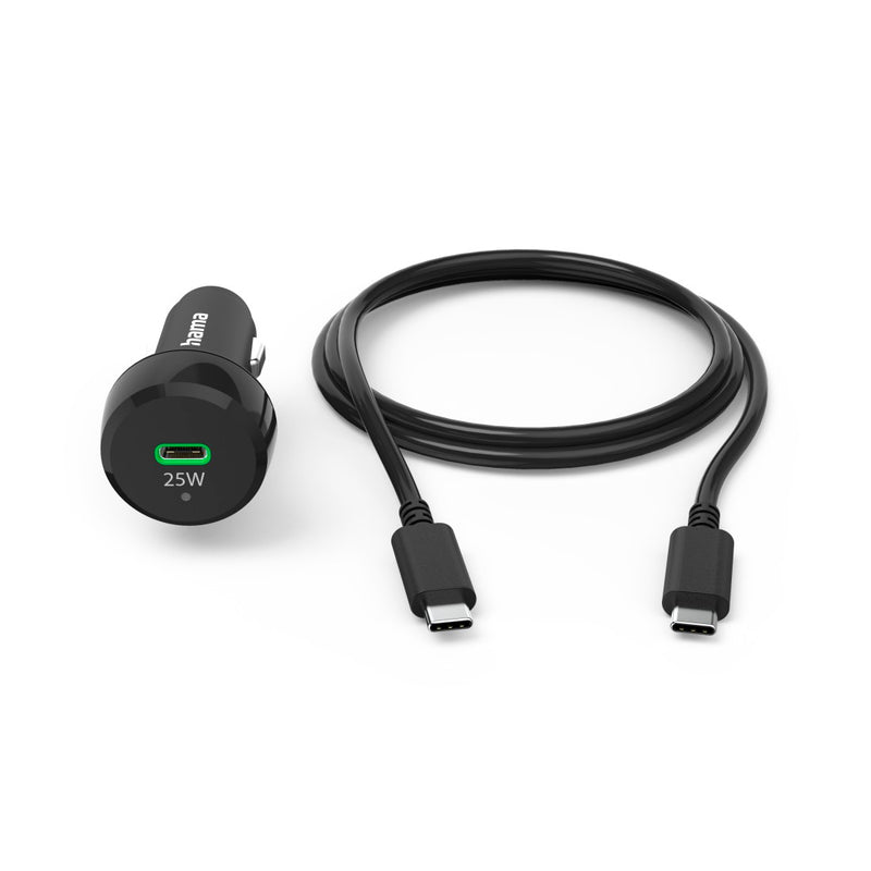 Hama Schnellladegerät Auto mit Ladekabel USB-C, PD, 25 W, 1 m, Schwarz