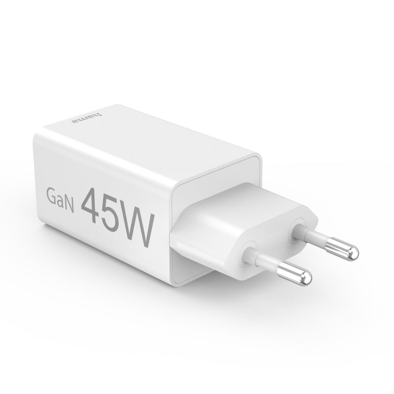 Hama Schnellladegerät 1x USB-C, 1x USB-A, Mini-Ladegerät, PD, 45 W, Weiss